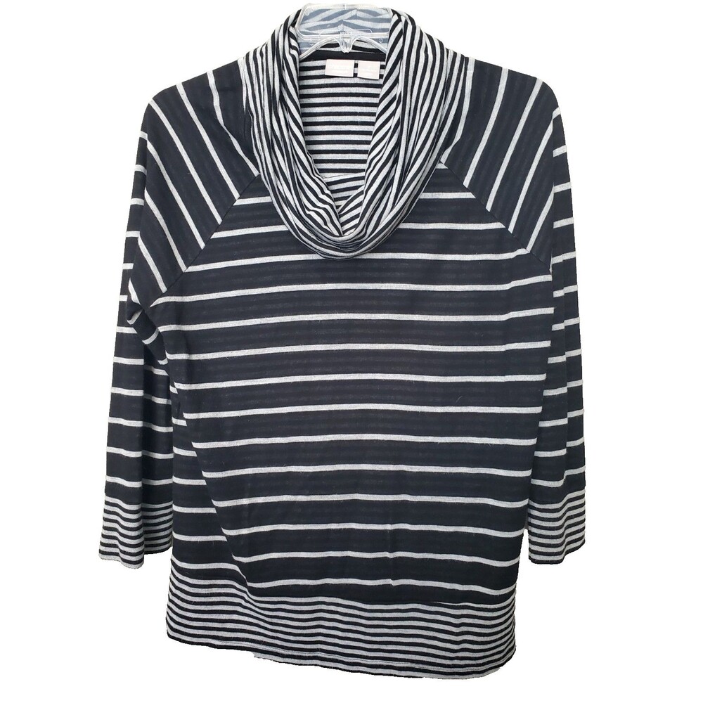 Chico's Zenergy Black Striped Cowl Neck Long Sleeve Knit Tunic Size 2 Large